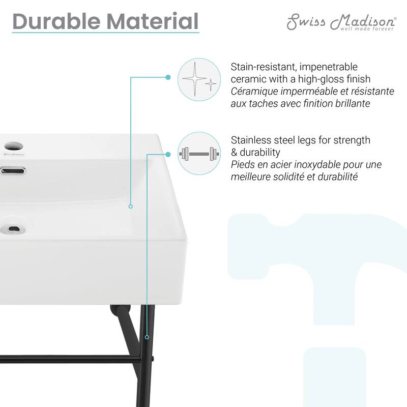 Claire 24" Console Sink White Basin Black Legs On Sale Bed Bath